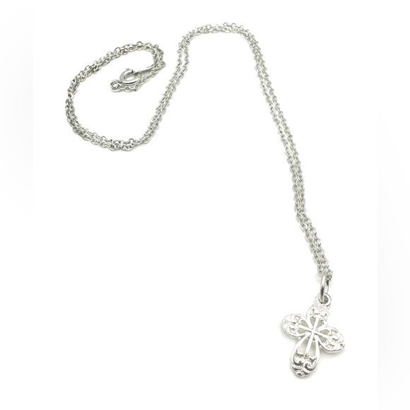 Small Filigree Silver Cross Necklace - Picture 4 of 4